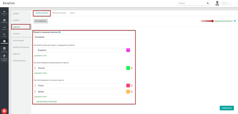 Строение воронки продаж 